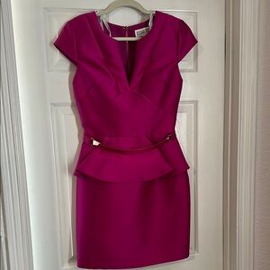 LINI Fuchsia Peplum V-Neck Mini Dress